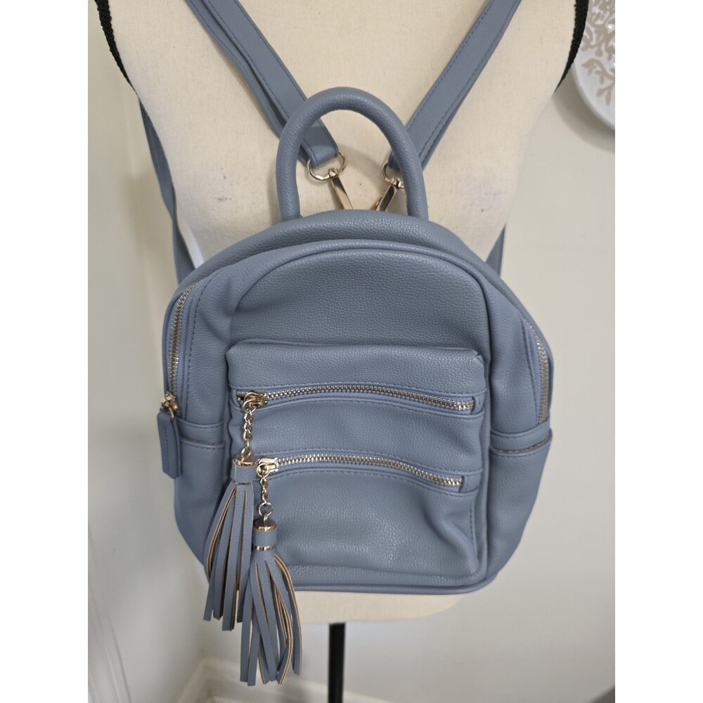 Women's Fashion Blue w/Fringe MINI BACKPACK Versatile Casual Bag PURSE EuC